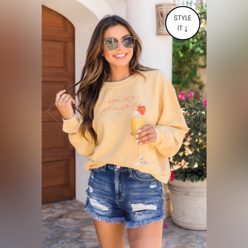 Pink Lily “Mimosa Mornings Gold Corded Graphic Sweatshirt” - Picture 2 of 10